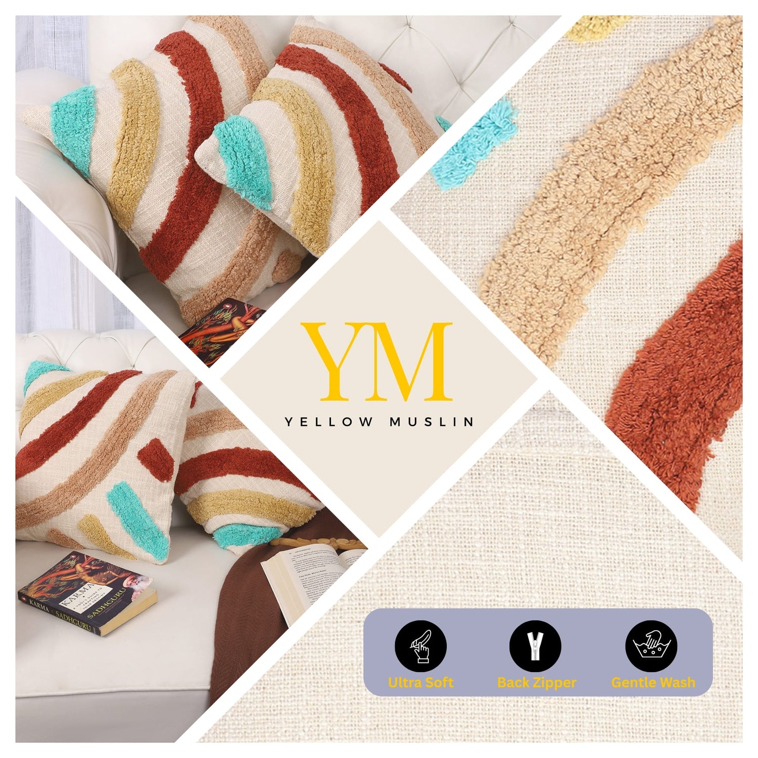 Hand Tufted Cotton Rainbow Cushion Covers – Set of 2