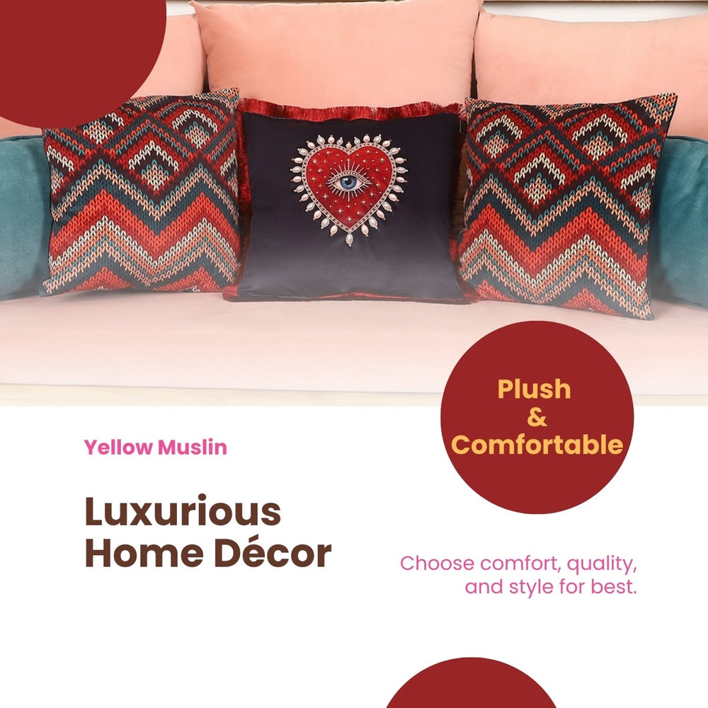 Evil Eye Heritage Velvet Cushion Cover – Set of 3