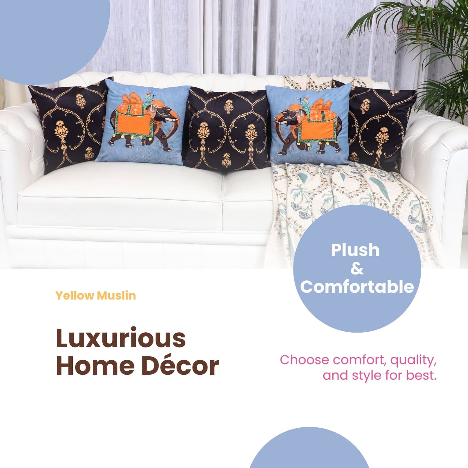 Royal Elephants – Designer Cushion Collection The Palace Edit – Set of 5