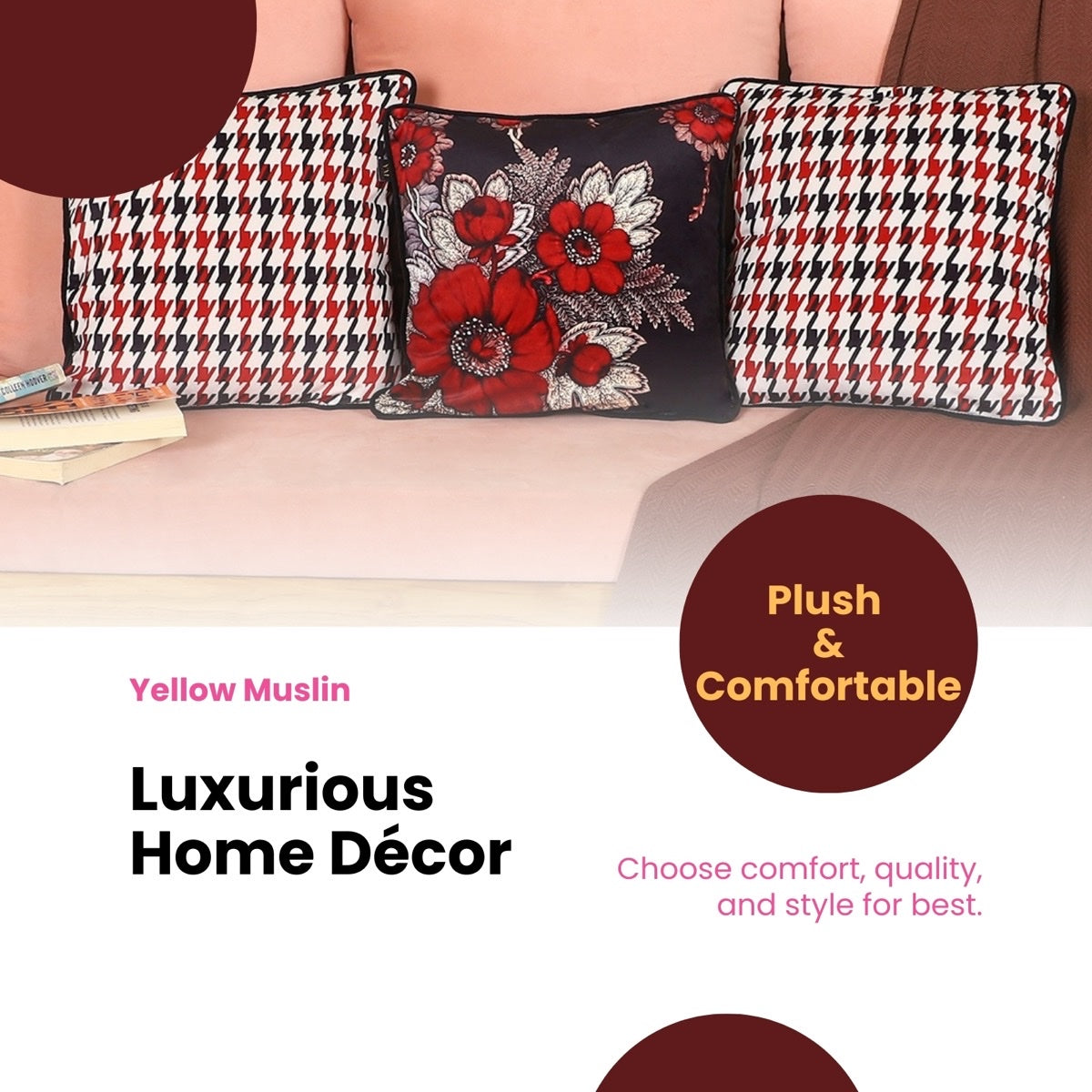 Hand Embroidered Poppy Velvet Cushion Covers – Set of 3