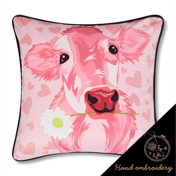Premium Velvet Cushion Covers Set of 3 – Cow Abstract Pink Black Theme 16×16 Pillowcases