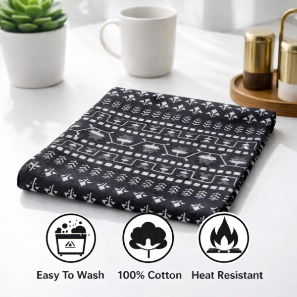 Grey Black Cotton Printed Table Runner 90 x 35 cm | Elegant Fabric Runner for Dining, Coffee & Console Table – Yellow Muslin