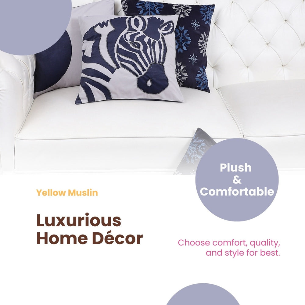 Indigo Safari Hand Embroidered Cushion Cover – Set of 5