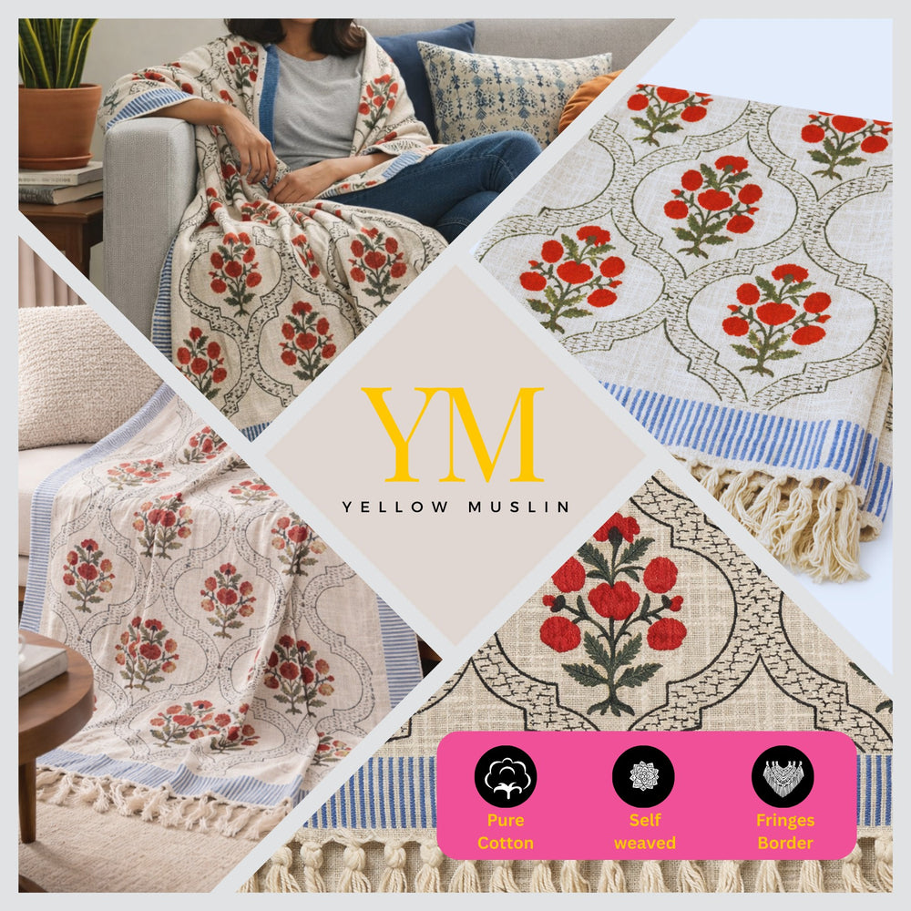 Rose Heritage Hand Block Printed All-Season Throw