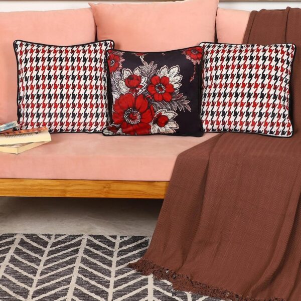 Premium Velvet Cushion Covers Set of 3 – Abstract Floral Square 16×16 Decorative Pillowcases