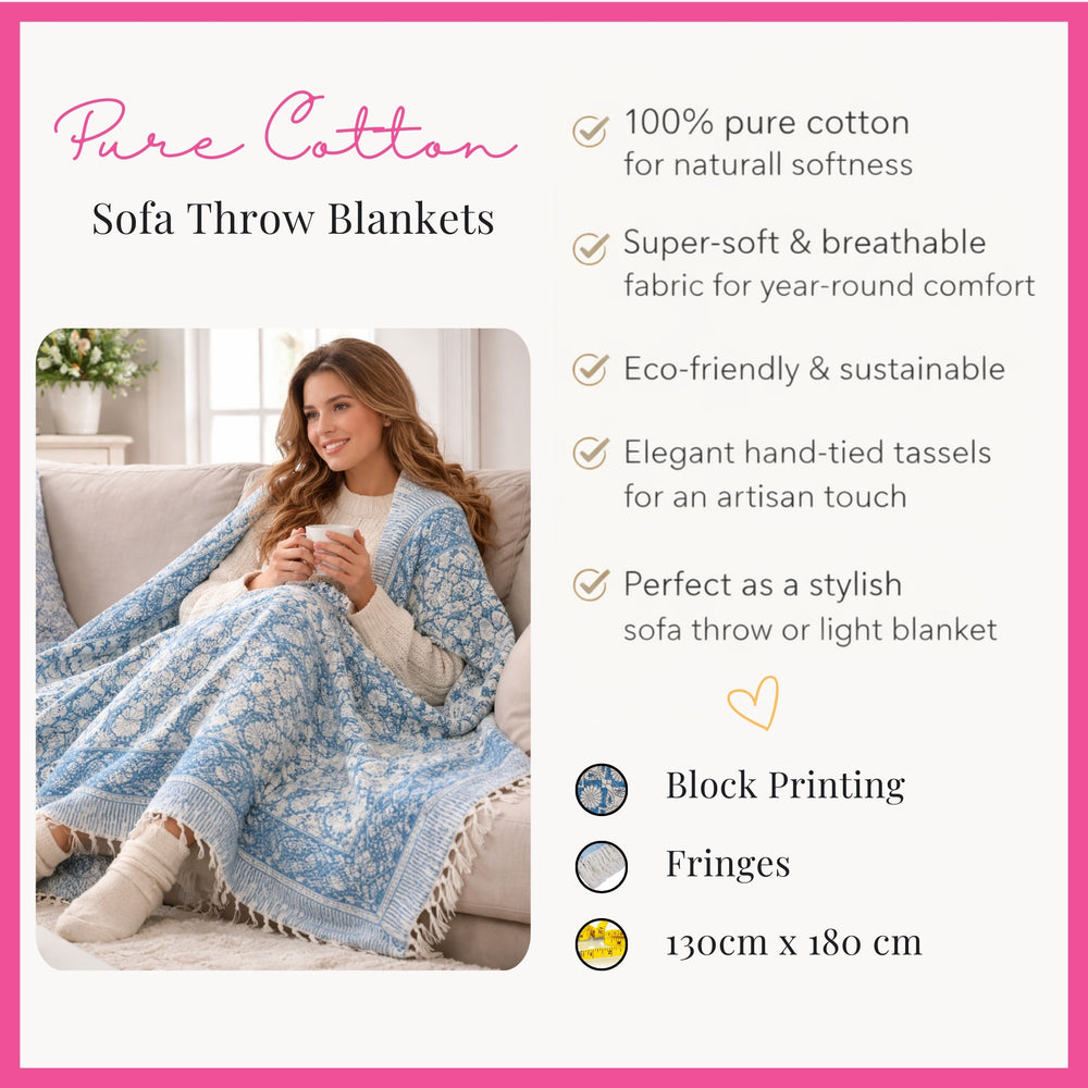 Indigo Bloom Hand Block Printed All-Season Throw