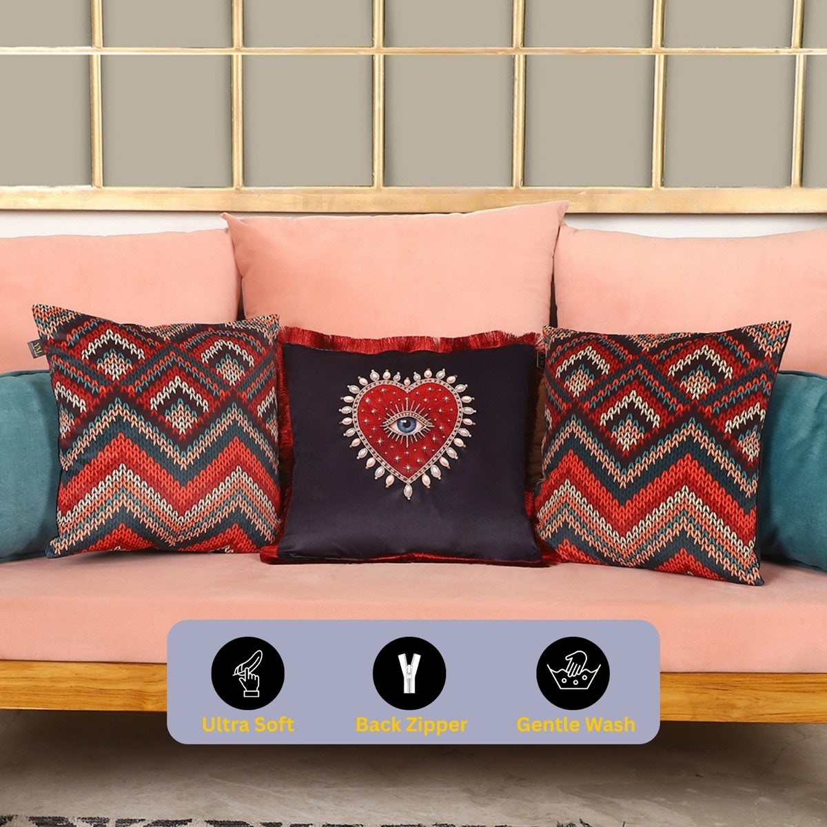Evil Eye Heritage Velvet Cushion Cover – Set of 3