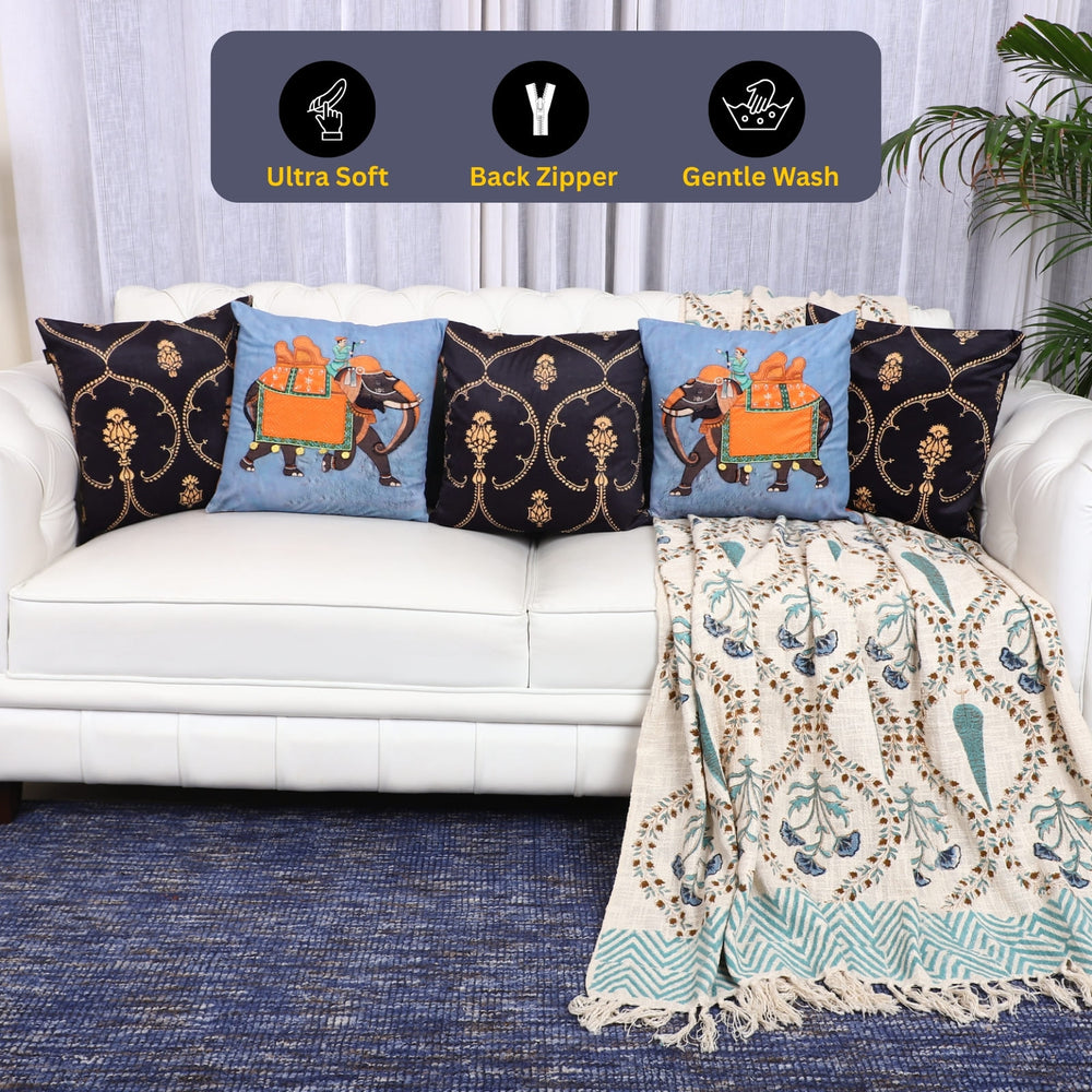Royal Elephants – Designer Cushion Collection The Palace Edit – Set of 5