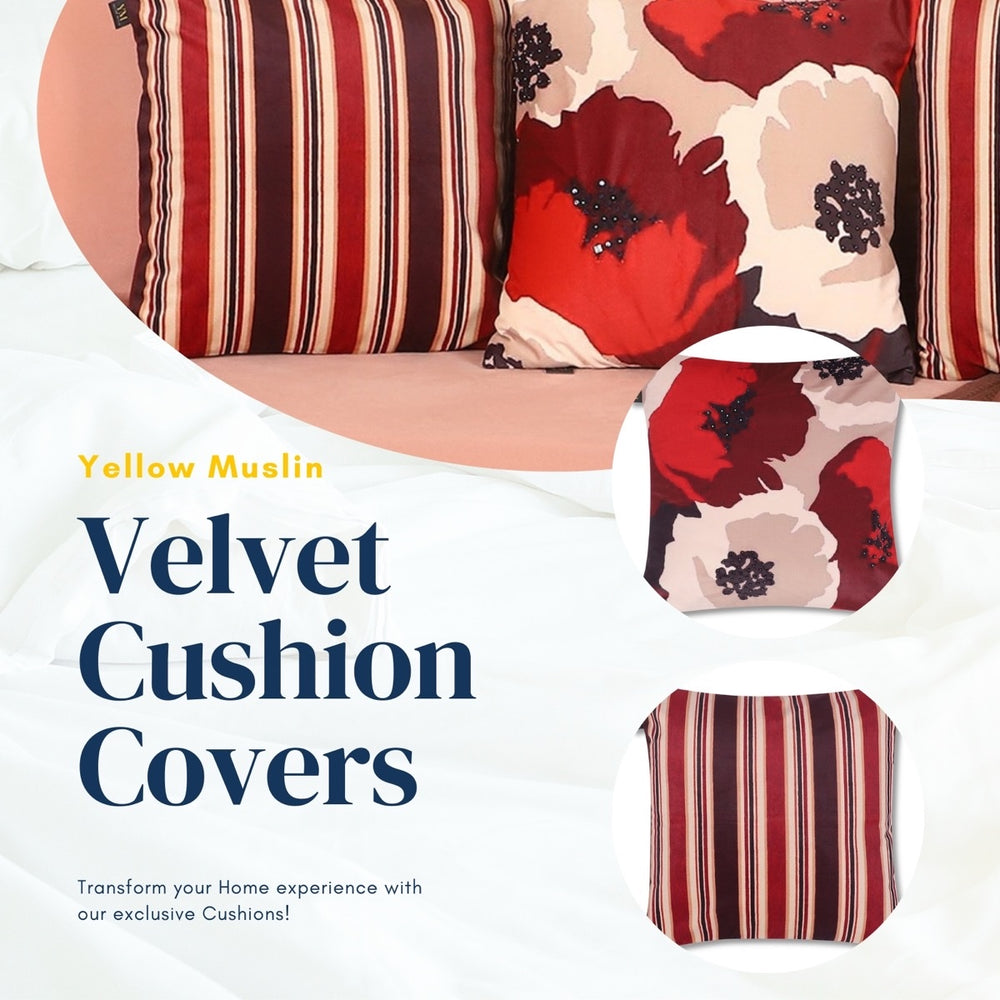 Retro Maroon& ivory  Velvet Cushion Covers – Set of 3