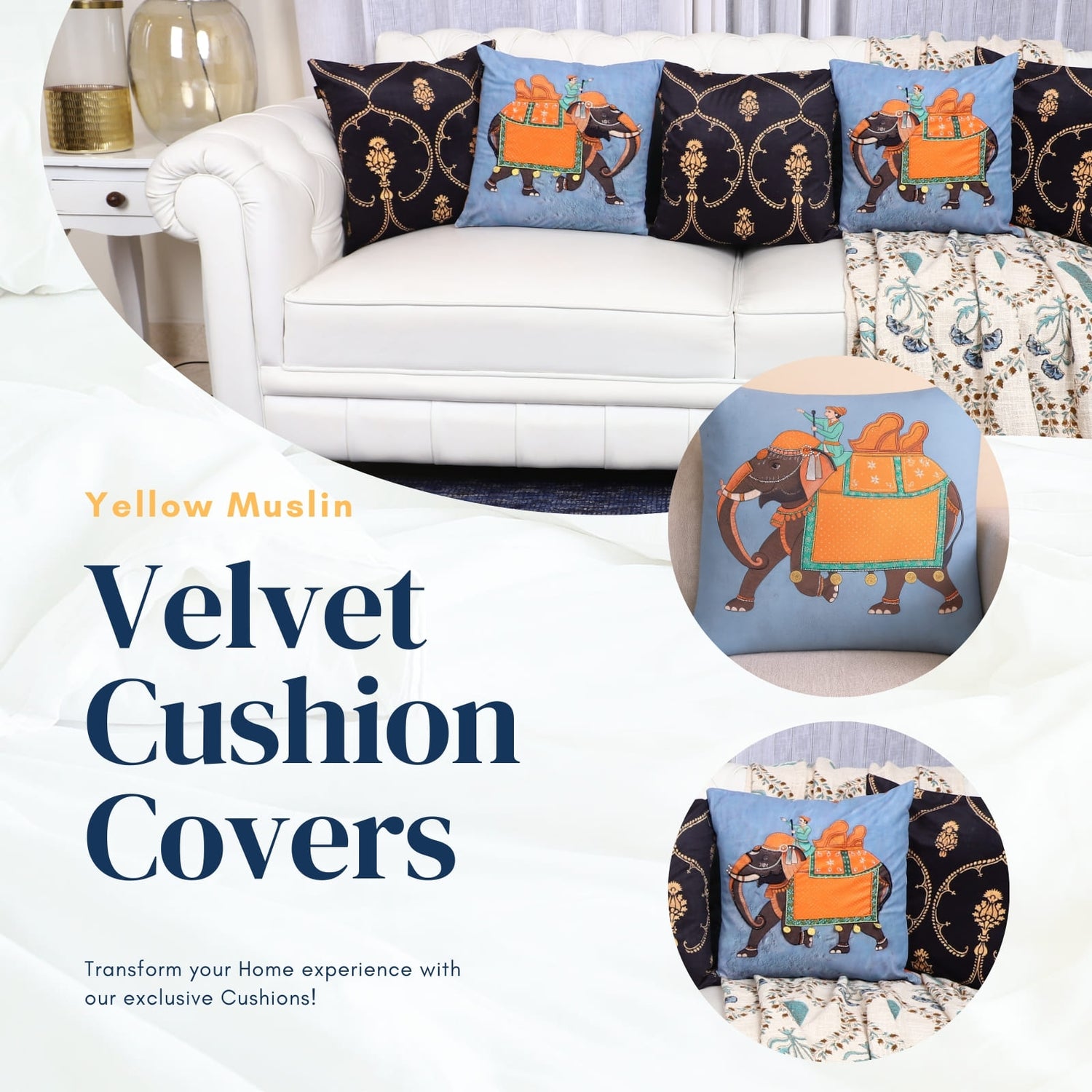 Royal Elephants – Designer Cushion Collection The Palace Edit – Set of 5