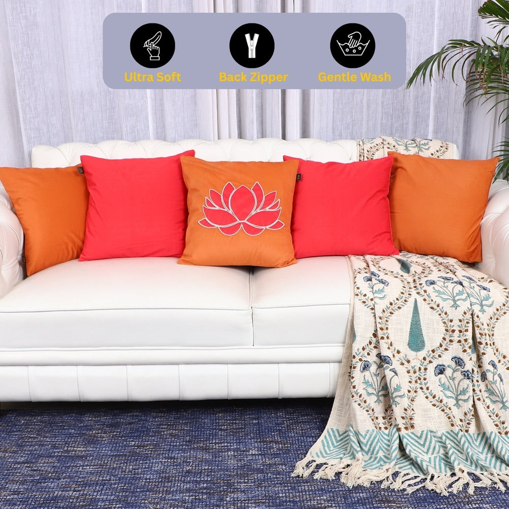 Lotus Grace Hand Embroidered Cushion Covers – Set of 5