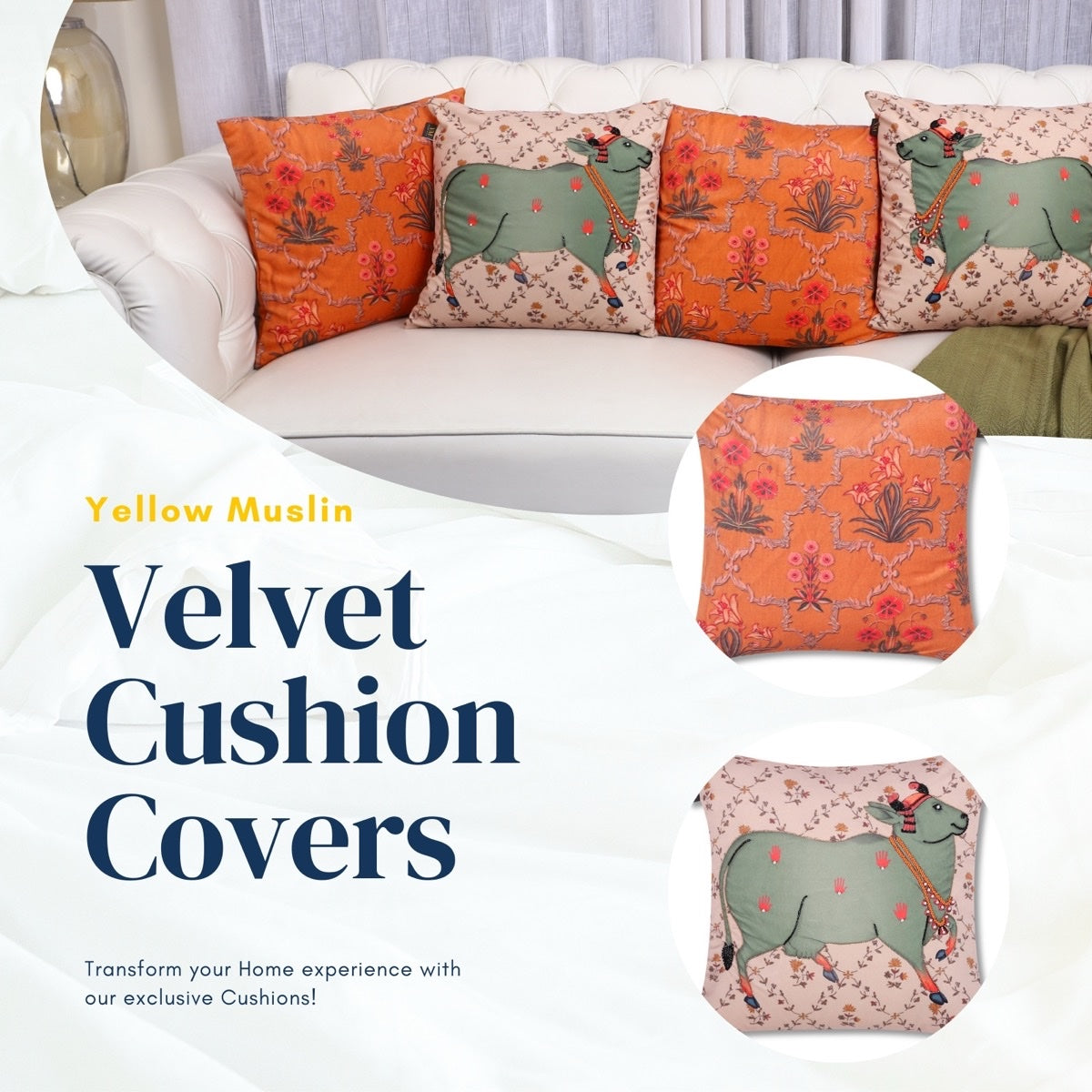 The Nandi Collection – Hand Embroidered Cushion Covers – Set of 5