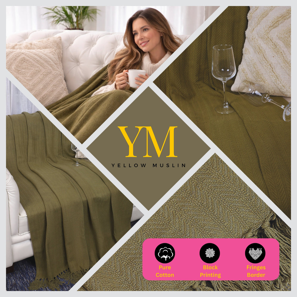 Olive Herringbone Throw