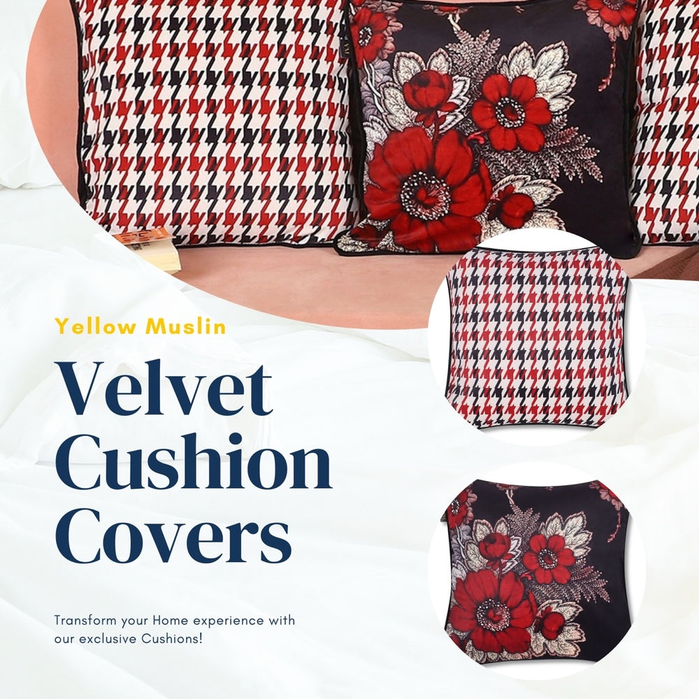 Hand Embroidered Poppy Velvet Cushion Covers – Set of 3