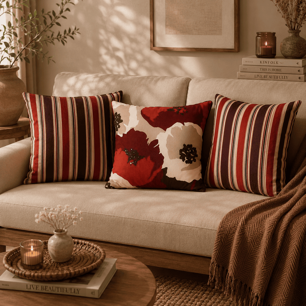 Retro Maroon& ivory  Velvet Cushion Covers – Set of 3