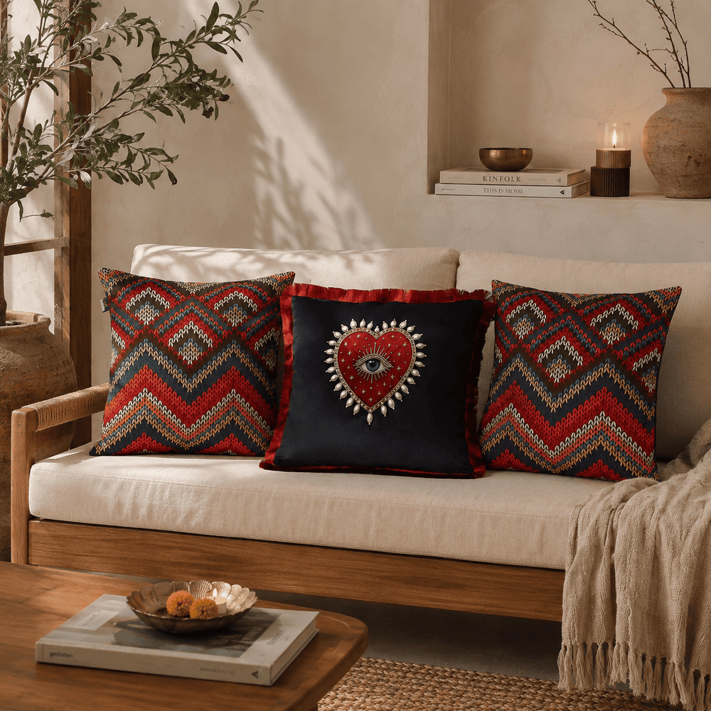 Evil Eye Heritage Velvet Cushion Cover – Set of 3
