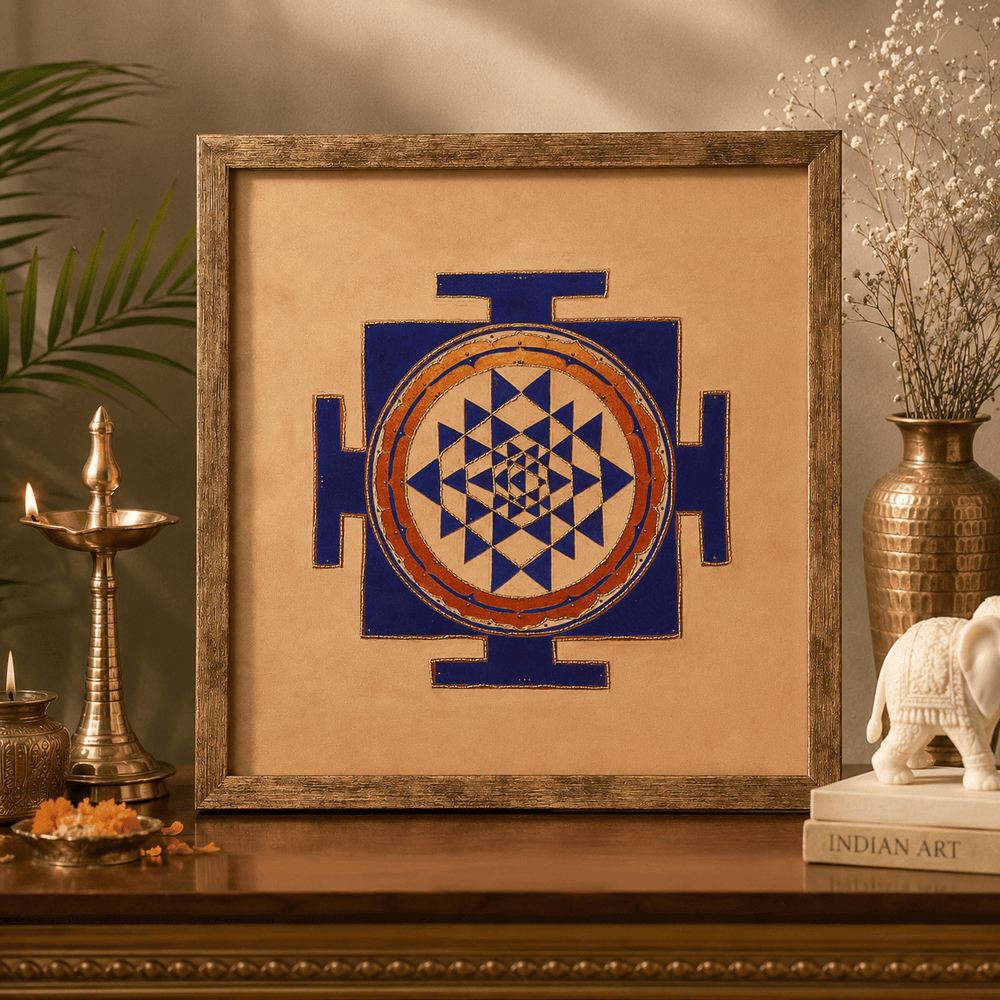 Sacred Shree Yantra – Indigo & Vermilion
