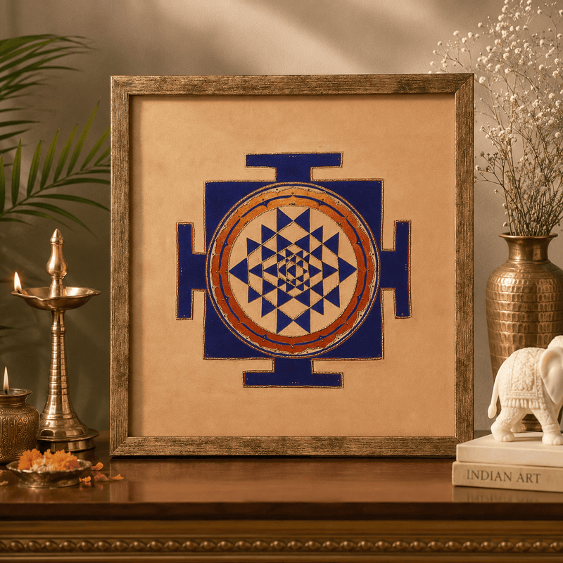Sacred Shree Yantra – Indigo & Vermilion