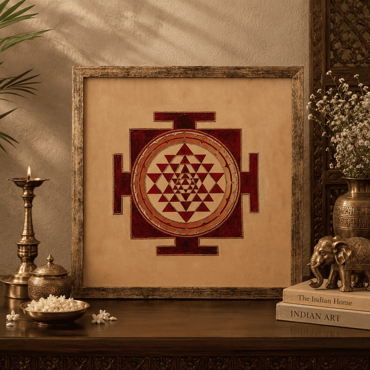 Burgundy Heritage Hand Embroidered Shree Yantra