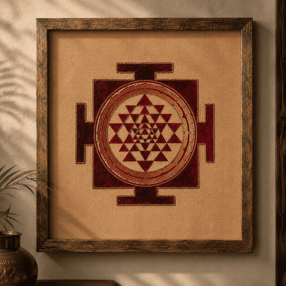 Burgundy Heritage Hand Embroidered Shree Yantra