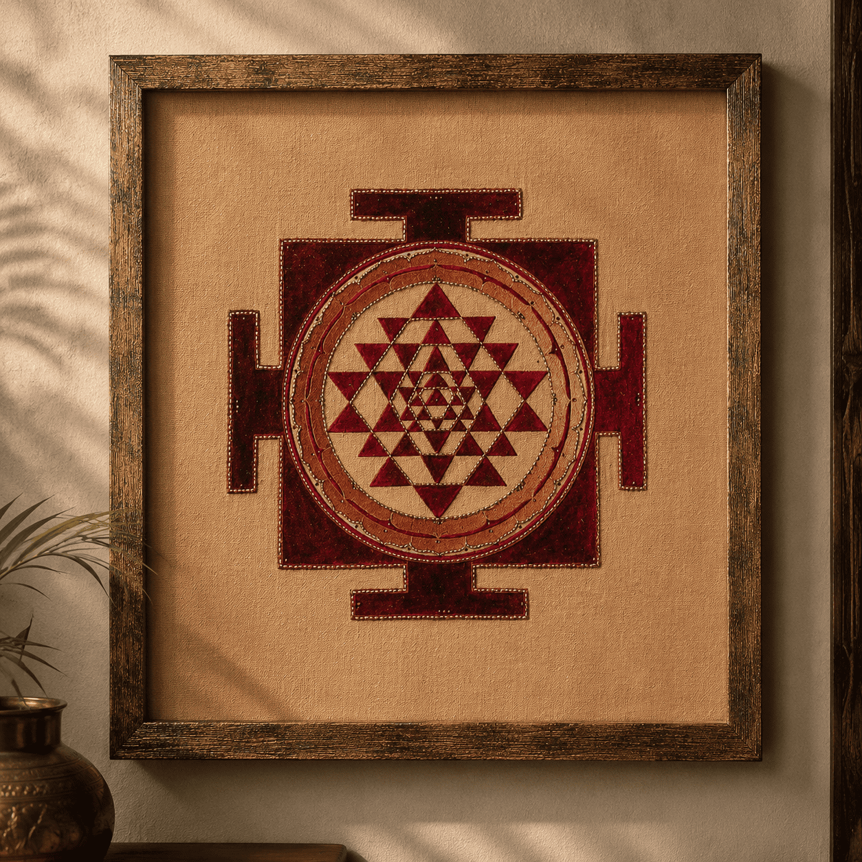 Burgundy Heritage Hand Embroidered Shree Yantra