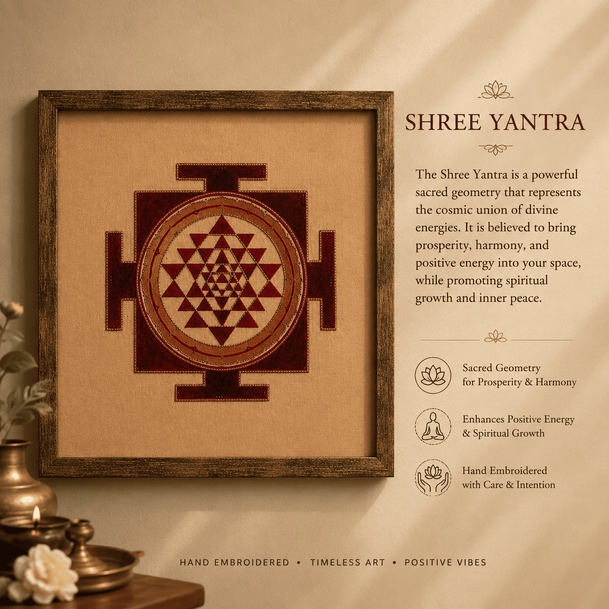 Burgundy Heritage Hand Embroidered Shree Yantra