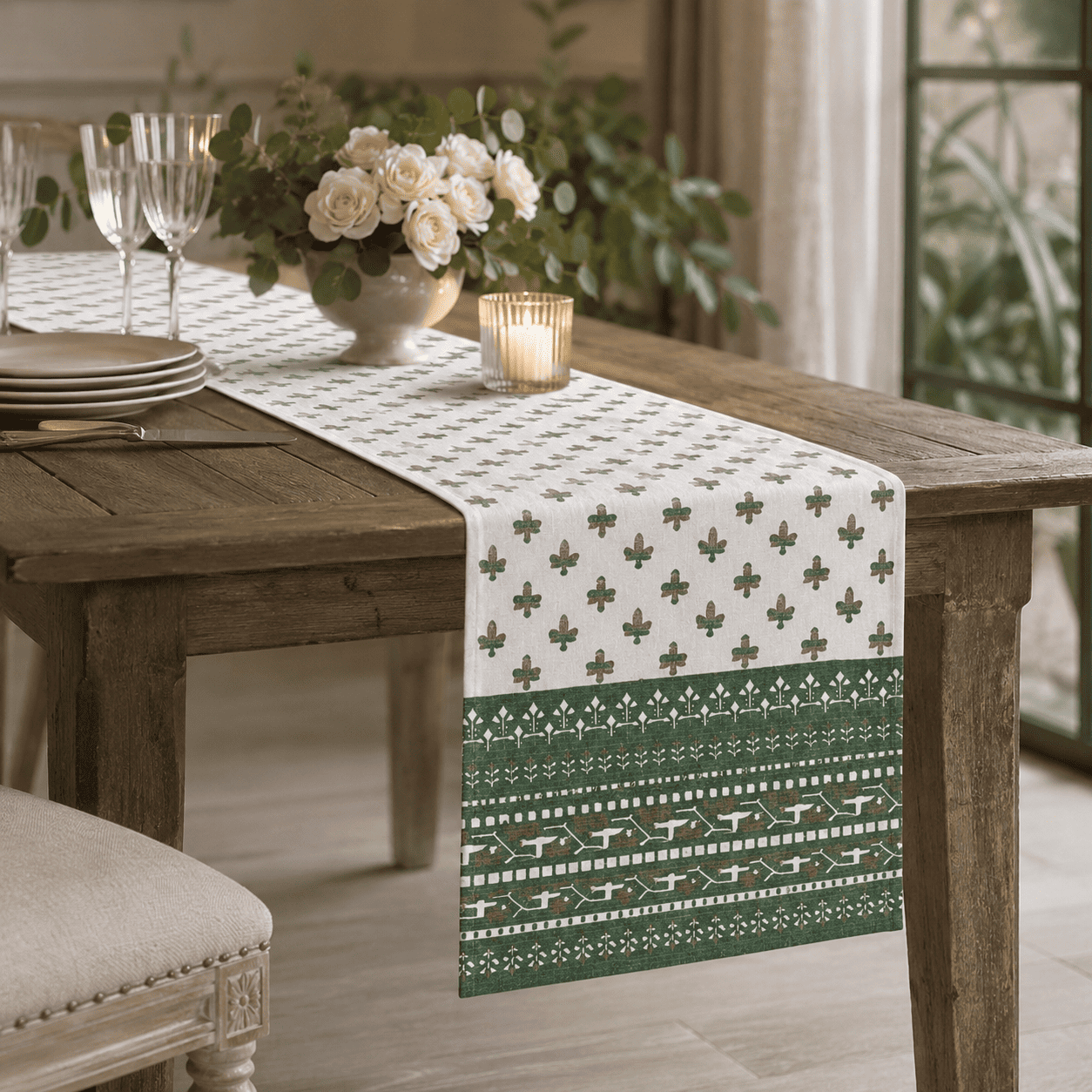 Green Garden Handcrafted Table Runner