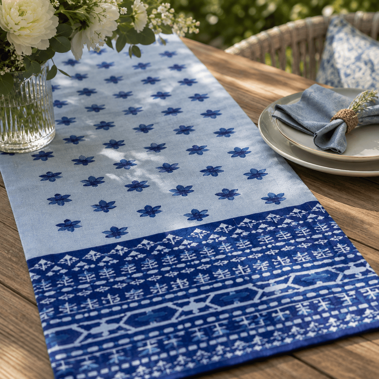 Indigo Bloom Handcrafted Table Runner