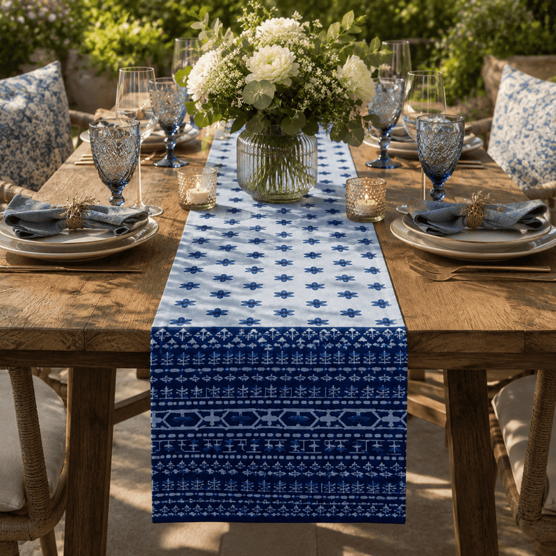 Indigo Bloom Handcrafted Table Runner