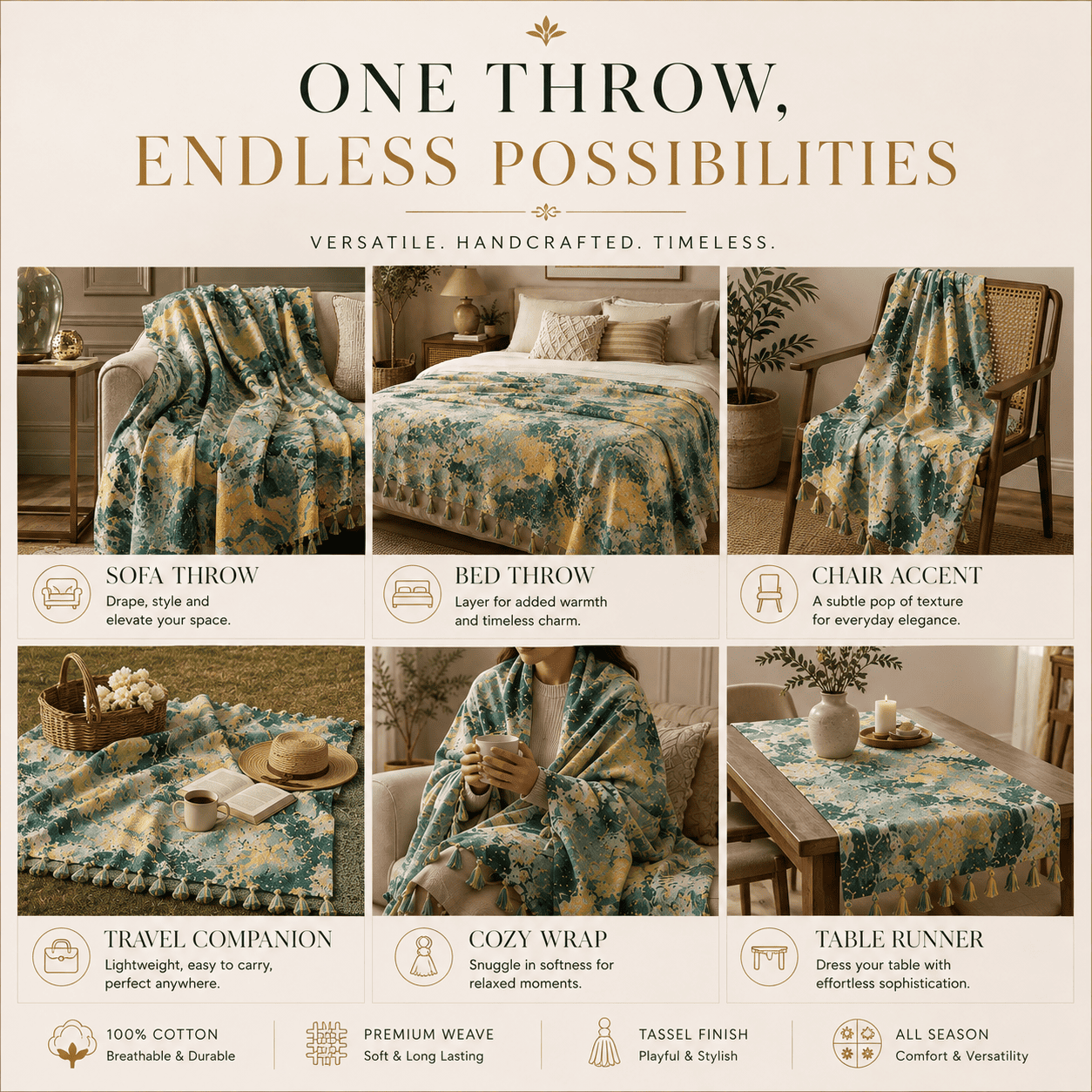 Sage Botanica Heritage Marbel Throw
