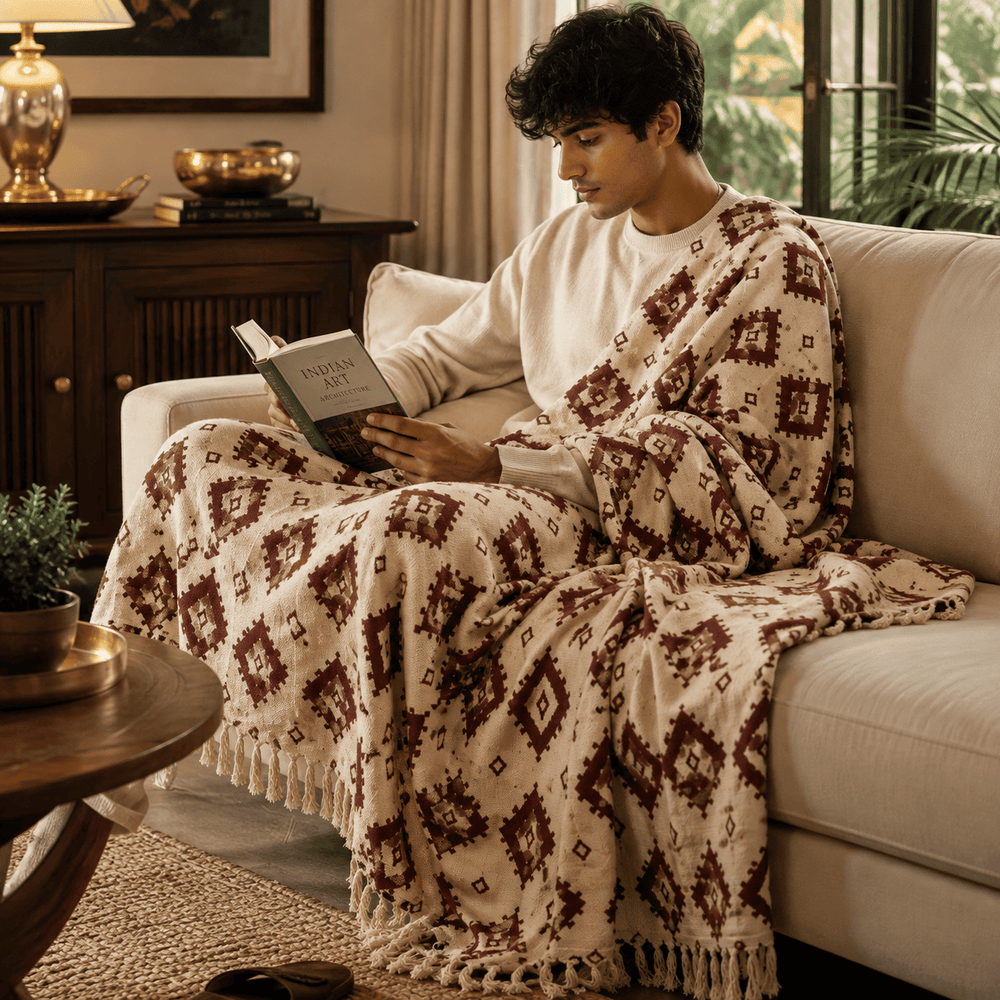Burgundy Ikat-Inspired Throw