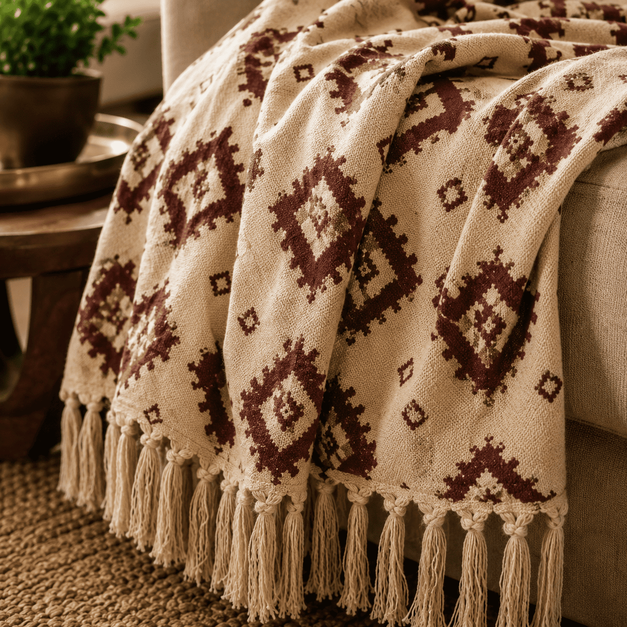 Burgundy Ikat-Inspired Throw