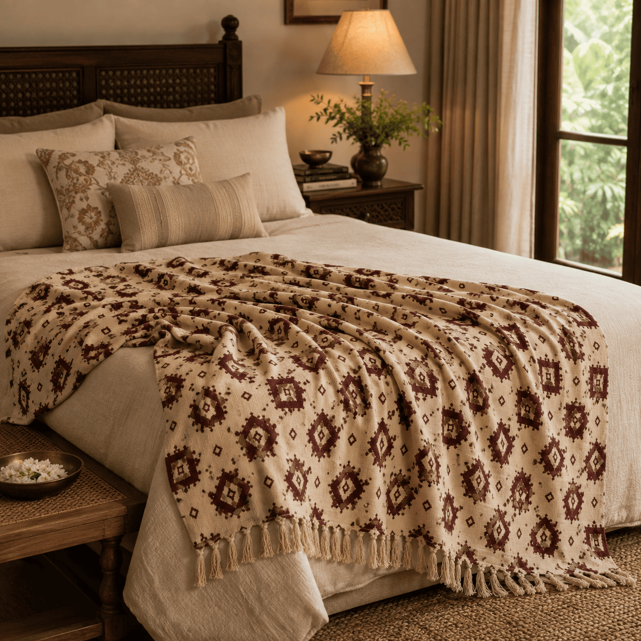 Burgundy Ikat-Inspired Throw