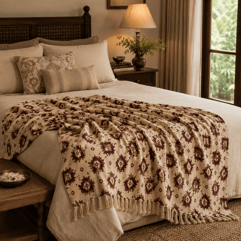 Burgundy Ikat-Inspired Throw