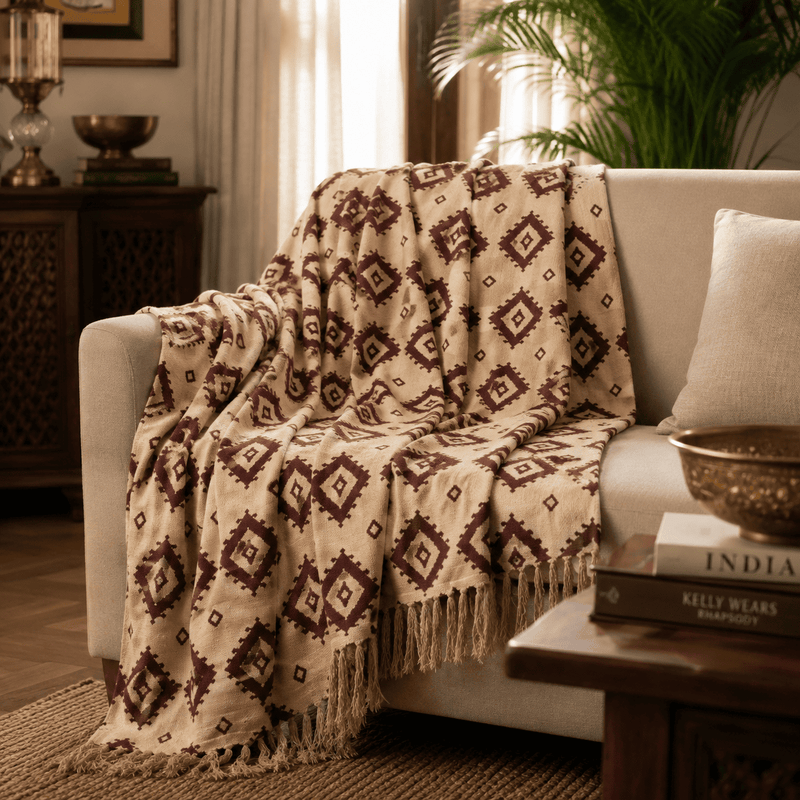 Burgundy Ikat-Inspired Throw