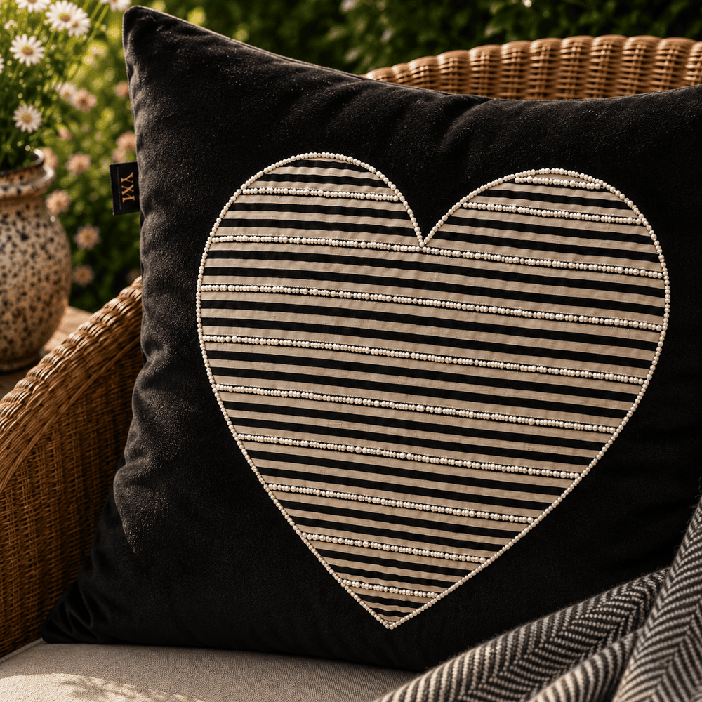 Velvet Heart – Hand Embroidered Designer Cushion Cover