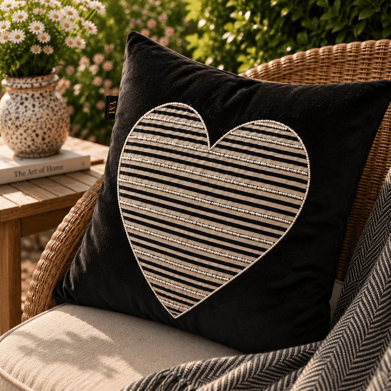 Velvet Heart – Hand Embroidered Designer Cushion Cover