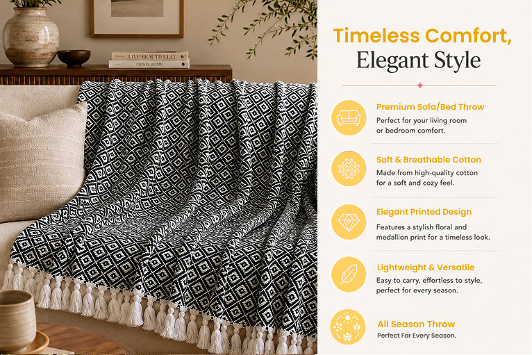 Black Diamond Self-Weaved Cotton Throw