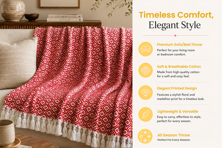 Crimson Loom Self-Weaved Cotton Throw