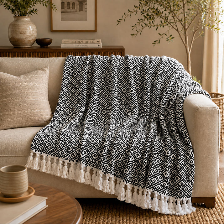 Black Diamond Self-Weaved Cotton Throw