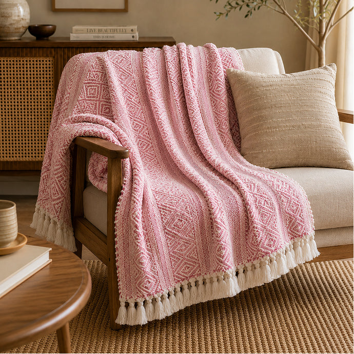 Blush Diamond Handwoven Cotton Throw