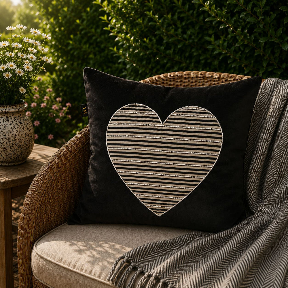 Velvet Heart – Hand Embroidered Designer Cushion Cover