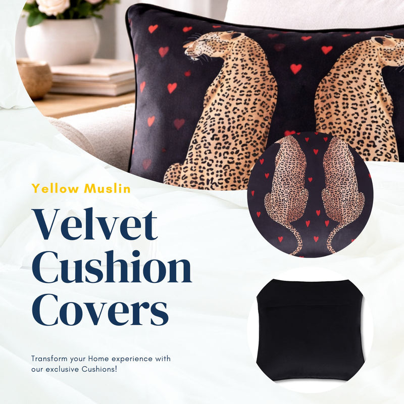 Black Velvet Twin Leopard Cushion Cover