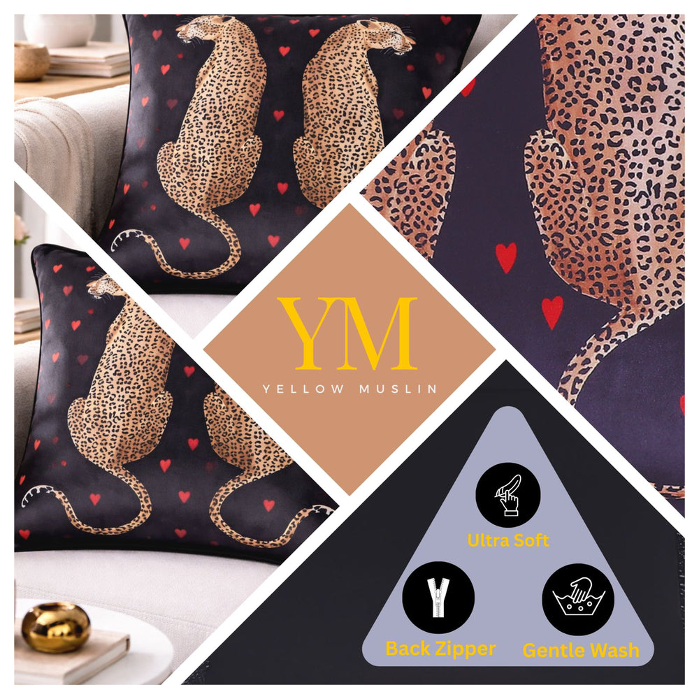 Black Velvet Twin Leopard Cushion Cover
