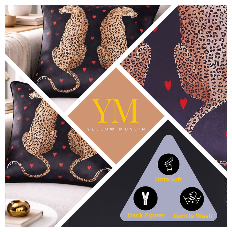Black Velvet Twin Leopard Cushion Cover