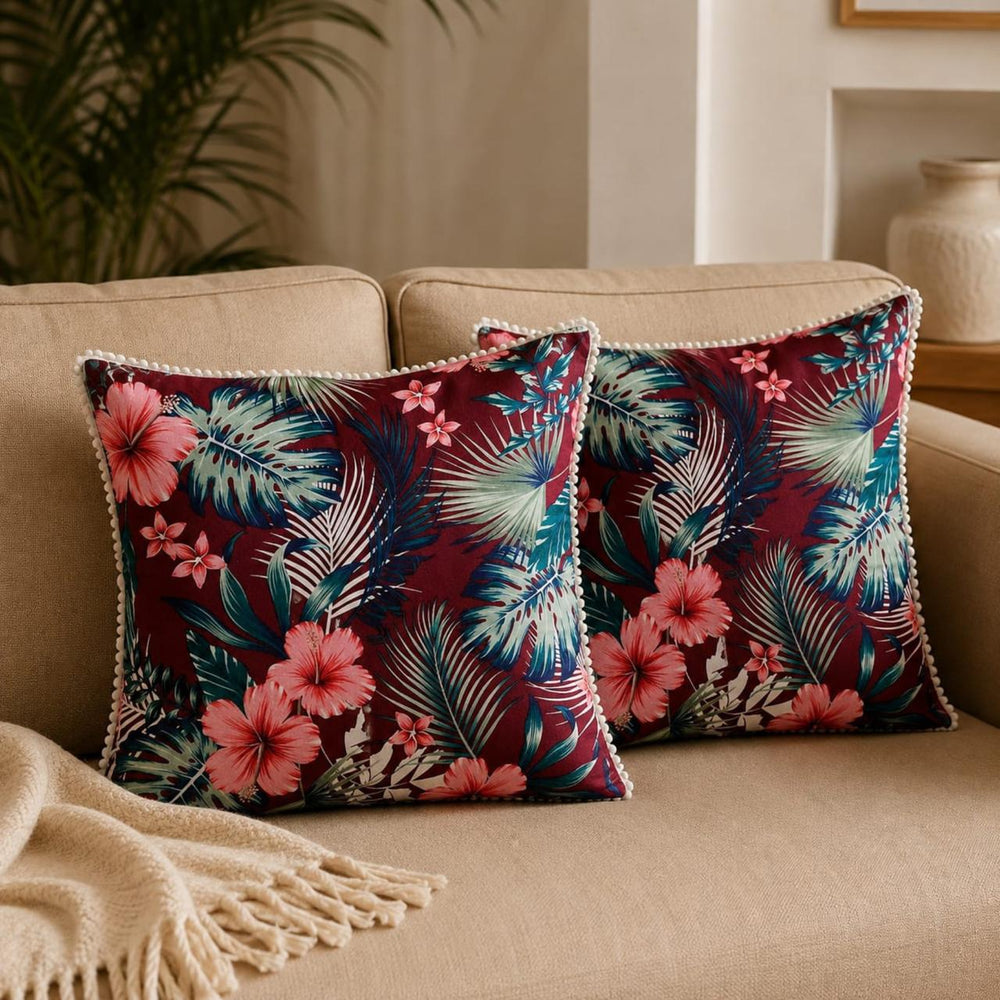 Chocolate Brown Herringbone Cushion Covers Set of 2 | Self-Weaved Textured Cushions with Fringe Edging
