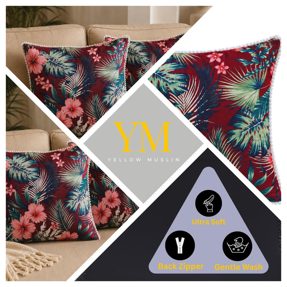 Chocolate Brown Herringbone Cushion Covers Set of 2 | Self-Weaved Textured Cushions with Fringe Edging