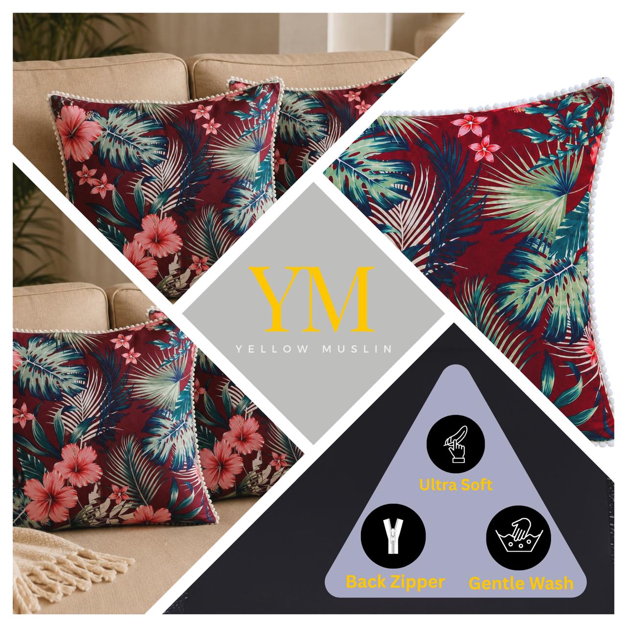 Chocolate Brown Herringbone Cushion Covers Set of 2 | Self-Weaved Textured Cushions with Fringe Edging