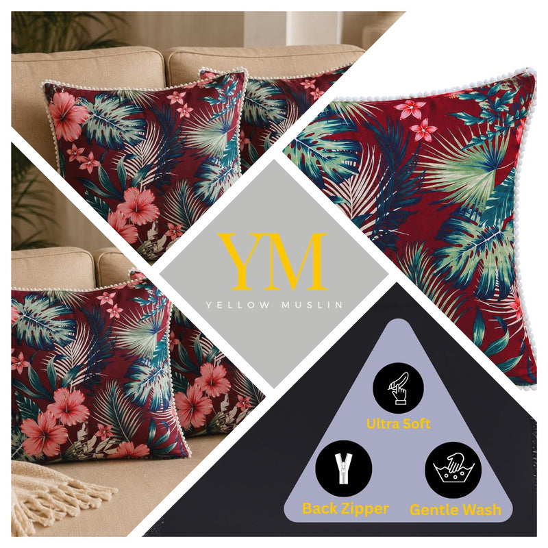 Chocolate Brown Herringbone Cushion Covers Set of 2 | Self-Weaved Textured Cushions with Fringe Edging
