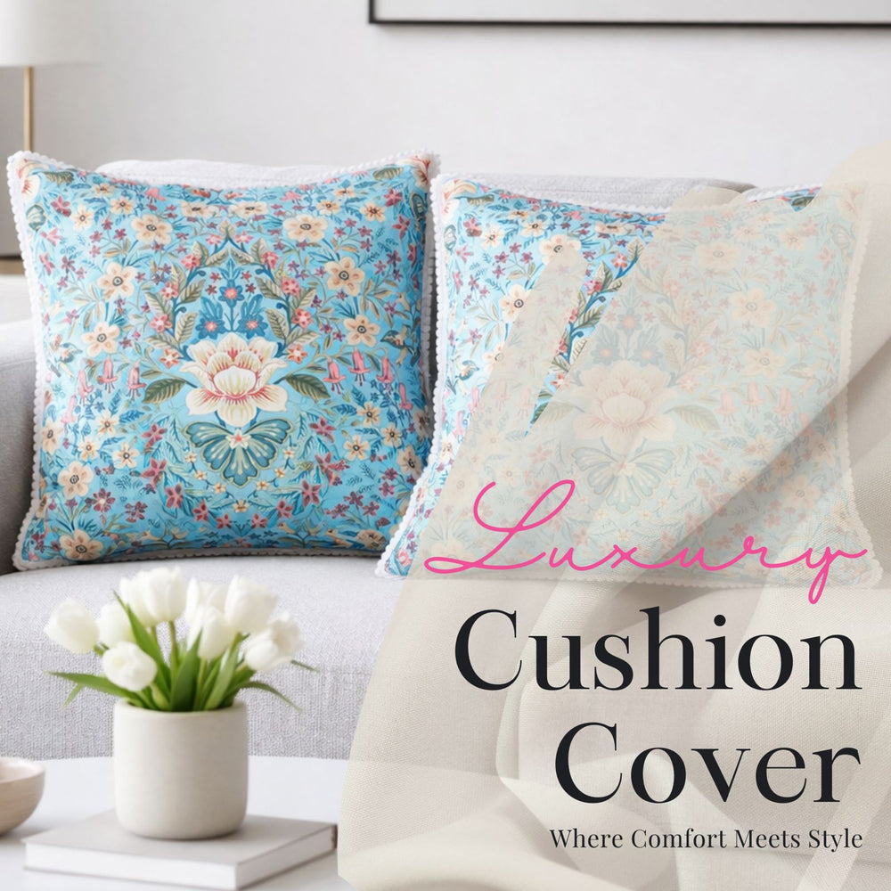 Blue Floral Velvet Cushion Covers – Set of 2